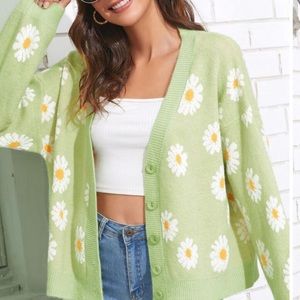 Shein Green Daisy Cardigan